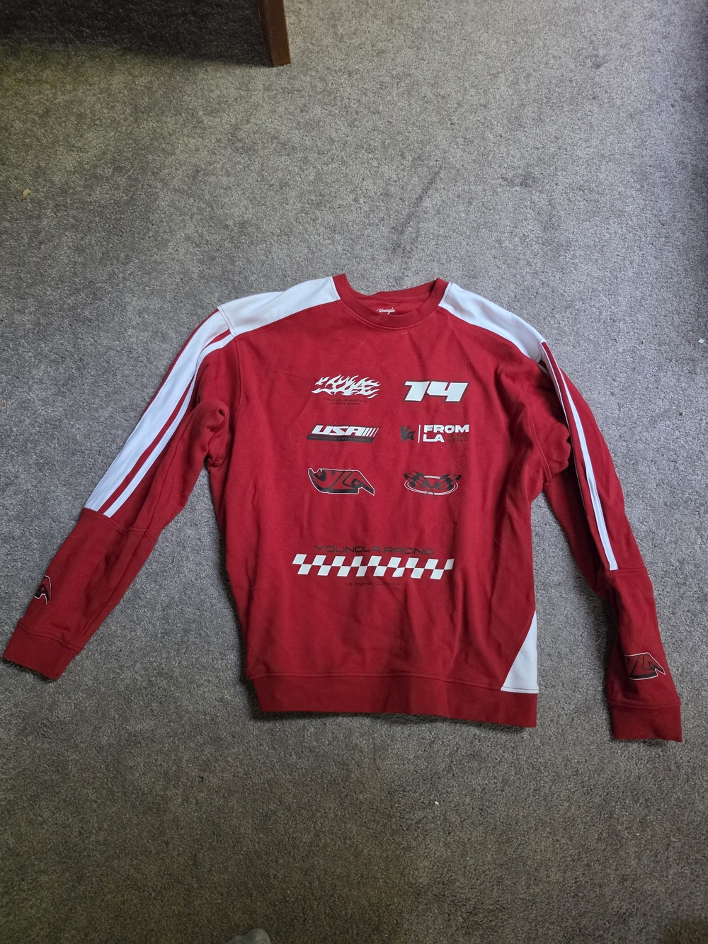 YoungLA Red and White Long Sleeve Graphic Crewneck